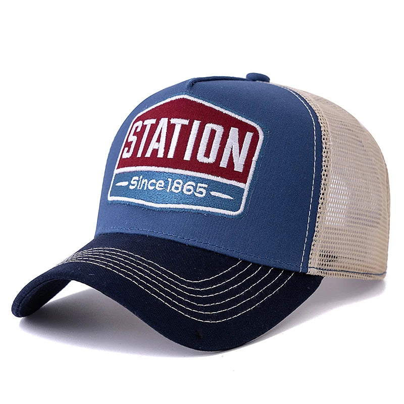 Hot Sale Unisex Baseball Cap Classic STATION Letter Pattern Mesh Cap Men And Women Breathable Streetwear Summer Trucker Hat