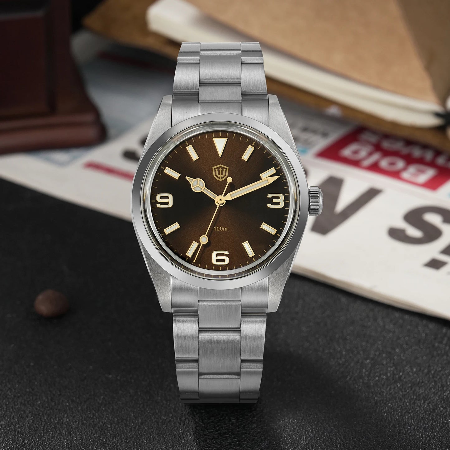 Relógio Watchdives WD1016 V3 37mm com movimento VH31 Sweep em aço inoxidável, safira de luxo, impermeável 100m, relógio para homem com caixa de oferta
