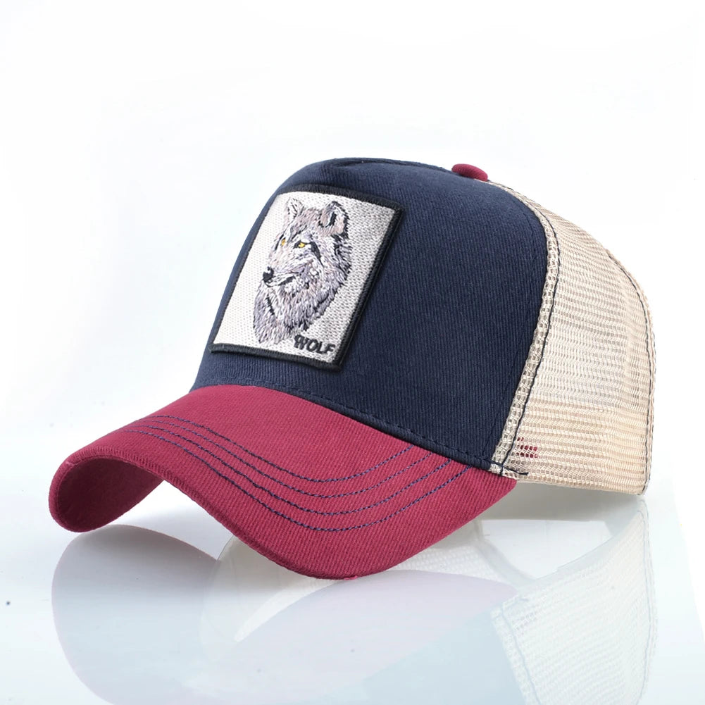 Модна бейзболна шапка с бродерия „Вълк“, Snapback, хип-хоп, Trucker, за мъже и жени, за външни дейности, дишаща шапка с козирка