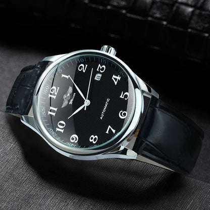 WINNER Men’s Watch – Classic, retro and elegant style – Automatic mechanical watch with date display – Luxury brand, steel case and leather strap