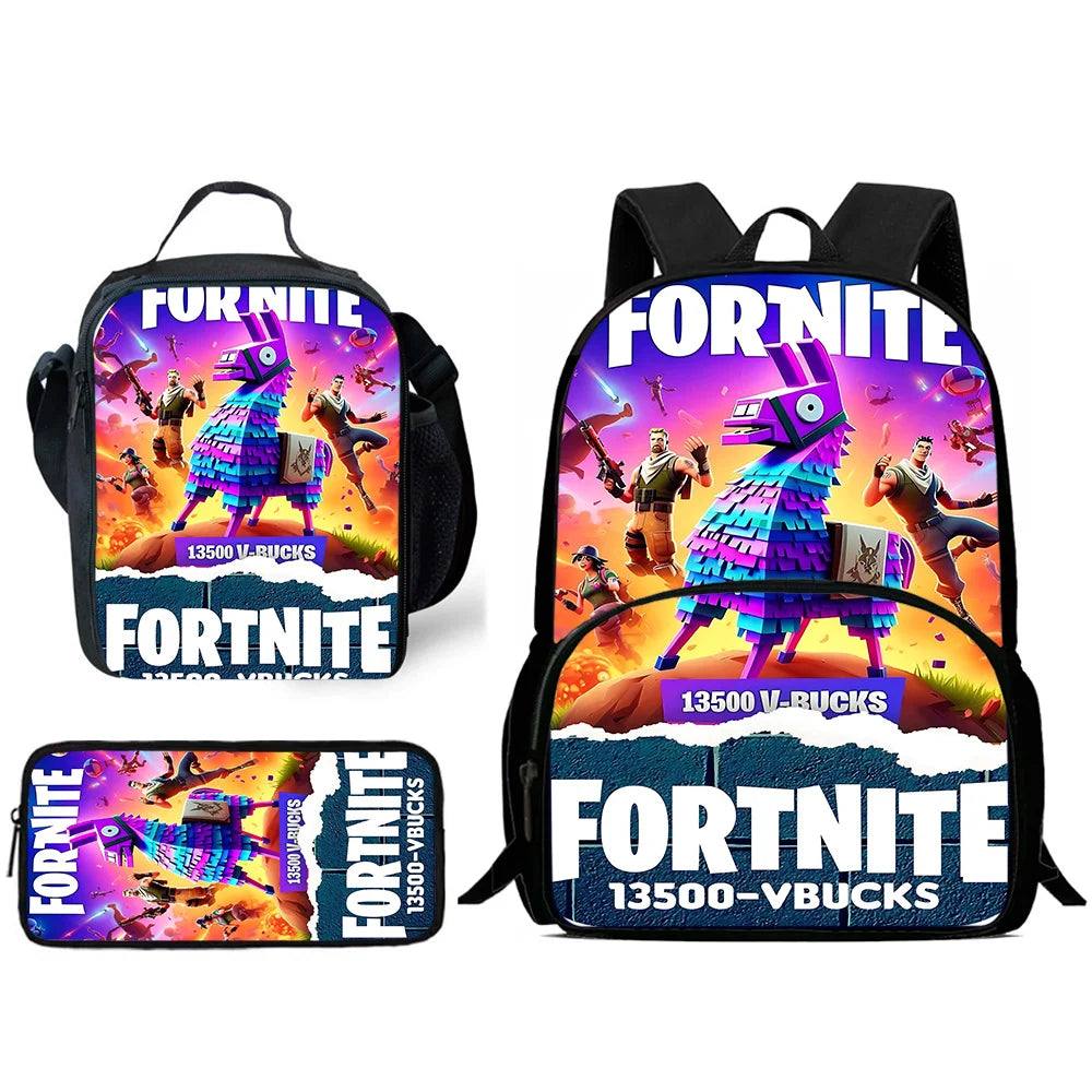 Klassisches FortniteS-Schulrucksack-Set für Kinder mit Lunchtasche und Federmäppchen, große Kapazität, für Jungen und Mädchen, ideales Geschenk