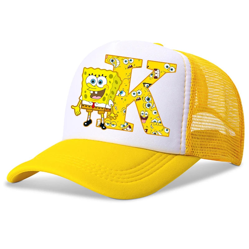 New Spongebob Children Baseball Caps Kawaii Cartoon Letter Printed Hat Kids Casual Sun Hat Adjustable Peaked Cap Birthday Gifts