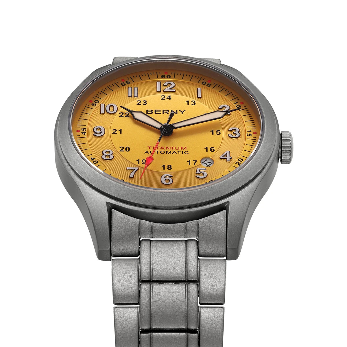 BERNY Full Titanium Automatic Watches for Men Super Luminous Sapphire Mechanical Field Watch Date 10ATM Sports Easy Read