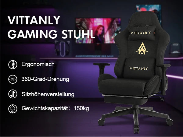HAPIHAPPY Fashion Gaming Chair Genuine Leather Computer Office Chair with Footrest, Pocket Spring Cushion, Linkage Armrests, Ergonomic Game Chair