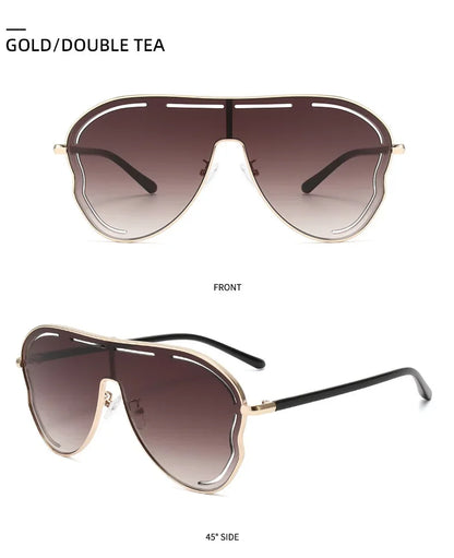 Oversized One-Piece Pilot Sunglasses Women Big Frame Luxury Brand Butterfly Shaped Sun Glasses For Ladies Shield Eyewear Shades