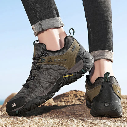 HIKEUP Four-Season Men's Hiking Shoes Outdoor Sports Genuine Leather Wear-Resistant Climbing Shoes Rubber Sole Trekking Sneaker