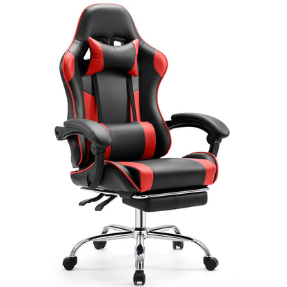 Chaise de jeu de course ergonomique, pivotante et réglable en cuir PU, avec appui-tête et Support lombaire, pour bureau, ordinateur, salon