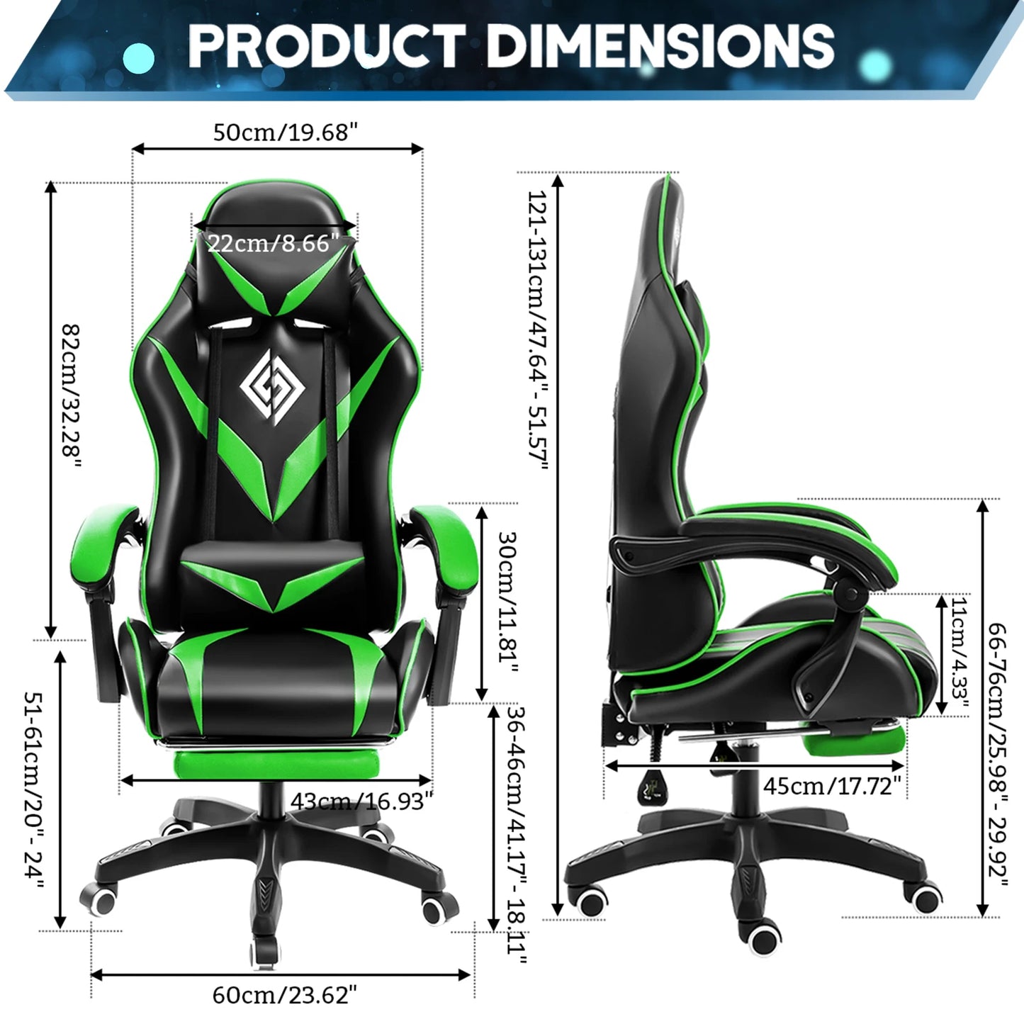 400Lbs Load Ergonomic Gaming Chair with Massage, Footrest, Lumbar Support, Reclining Computer Chair with Adjustable Armrests