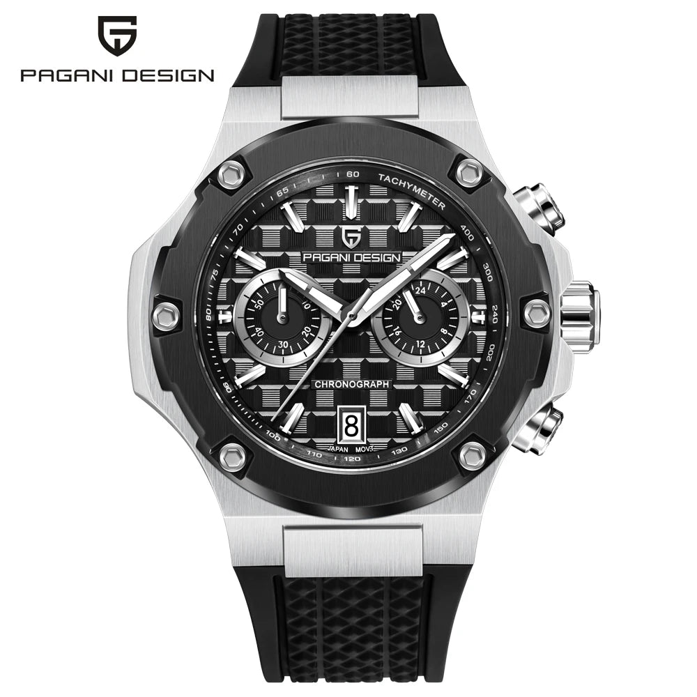 Montres à quartz pour hommes PAGANI DESIGN– Chronographe sportif de luxe, étanche, doté d'aiguilles luminescentes et d'un verre saphir avec traitement antireflet