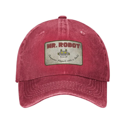 Dator med Sourires Anime Rolig Mr Robot Anpassad Retro Cowboy Tvättad basebollkeps för män Denim solhatt Hip Hop-keps