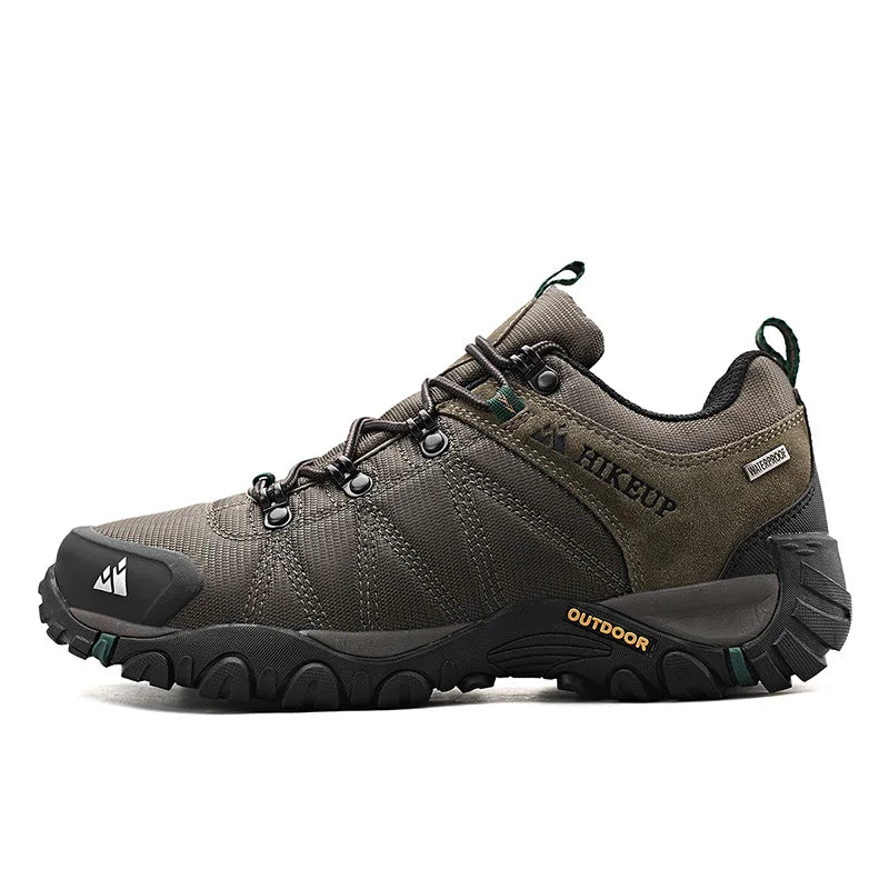 HIKEUP Four-Season Men's Hiking Shoes Outdoor Sports Genuine Leather Wear-Resistant Climbing Shoes Rubber Sole Trekking Sneaker