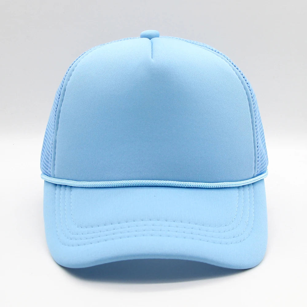 5 panel Trucker Caps Men Women Plain Blank Foam Mesh Baseball Cap With Rope Summer Breathable Outdoor Sport Sun Visor Hats