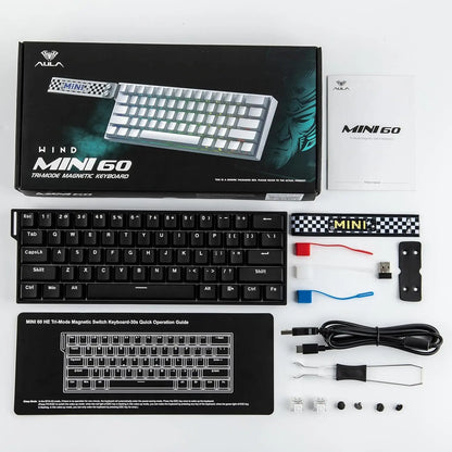 AULA Mini60 HE/Pro/Max Teclado Mecânico 60% com Switches Magnéticos RGB Tri Mode Sem Fios 8000Hz 0.01mmRT para PC Gamer Presentes