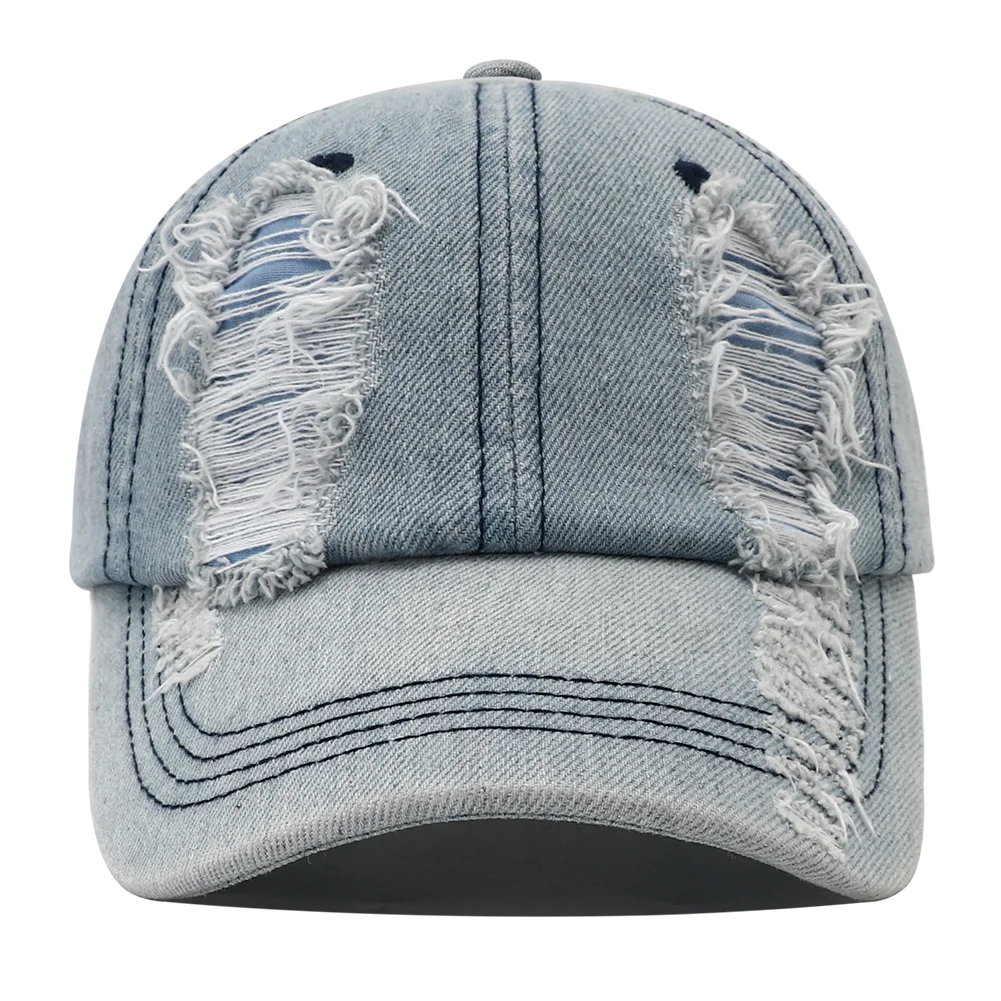 Gorra de béisbol rasgada de color liso, gorra snapback de denim lavado, estilo hip hop, transpirable, ropa urbana, gorras desgastadas para mujer y hombre