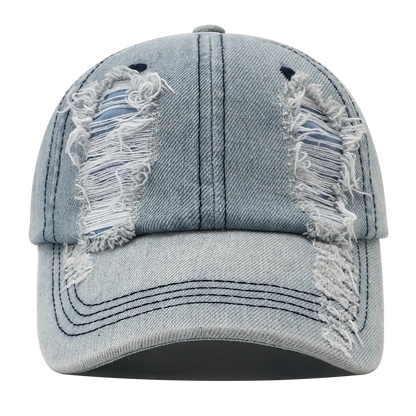 Gorra de béisbol rasgada de color liso, gorra snapback de denim lavado, estilo hip hop, transpirable, ropa urbana, gorras desgastadas para mujer y hombre