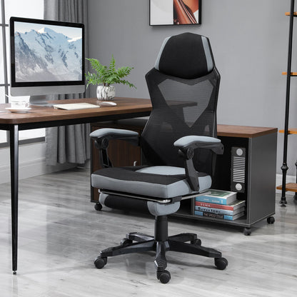 Ergonomic Gaming Office Chair with Footrest, Adjustable Height Swivel Computer Chair, Mesh Reclining Chair with Armrests for Home & Work