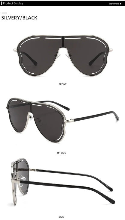 Oversized One-Piece Pilot Sunglasses Women Big Frame Luxury Brand Butterfly Shaped Sun Glasses For Ladies Shield Eyewear Shades
