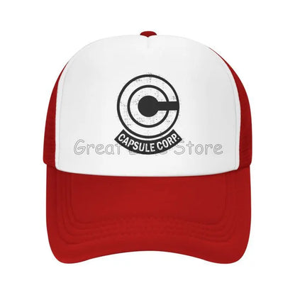 „Capsule Corp“ tinklinės beisbolo kepurės, unisex, hip-hop stiliaus „trucker“ kepurės, anime DBZ stiliaus „dad hat“ kepurės, reguliuojamos lenktyninės kepurės, vasarinės „trucker“ kepurės su užsegimu
