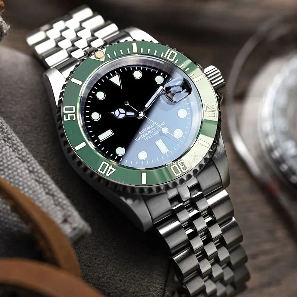 Reloj automático para hombre Miyota8215 resistente al agua 200m, reloj de buceo 40mm, movimiento mecánico, luminoso, correa Jubilee y hebilla Glide Lock