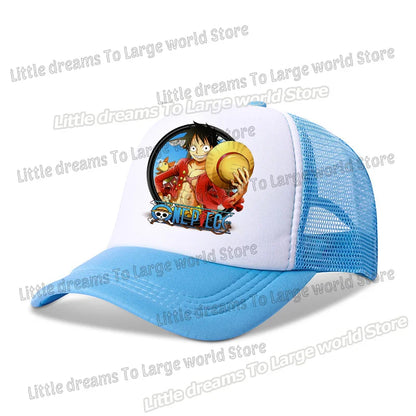 One Piece Baseball Cap Kids Anime Printed Adjustable Mesh Hat Visors Peaked Caps Sunshade Hats Outdoor Headwear Accessories Gift