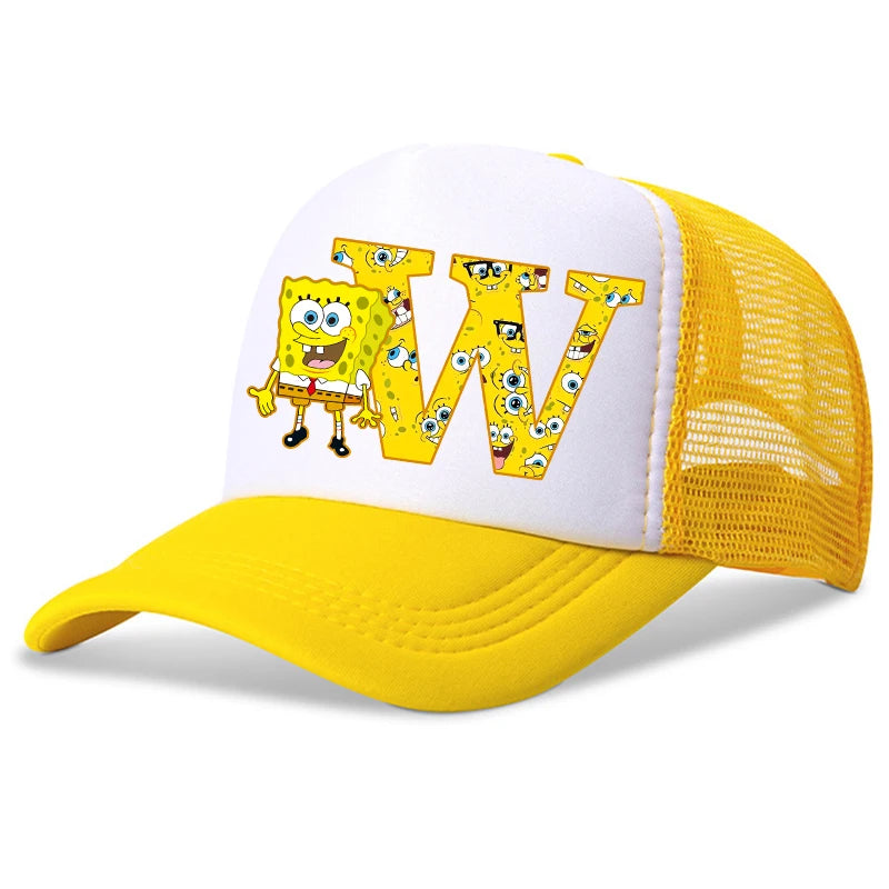 New Spongebob Children Baseball Caps Kawaii Cartoon Letter Printed Hat Kids Casual Sun Hat Adjustable Peaked Cap Birthday Gifts