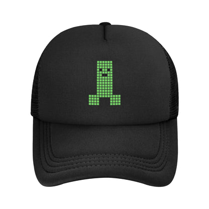 blocky adventurer discover a Creepers monster behind him Trucker Cap Sun Hats Cap Adjustable Snapback Caps Mesh Baseball Cap