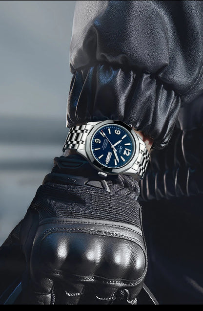 Prabangus mechaninis vyriškas laikrodis „Reloj CARNIVAL“ iš volframo, su automatiniu mechanizmu „MIYOTA 8205“, atsparus vandeniui.