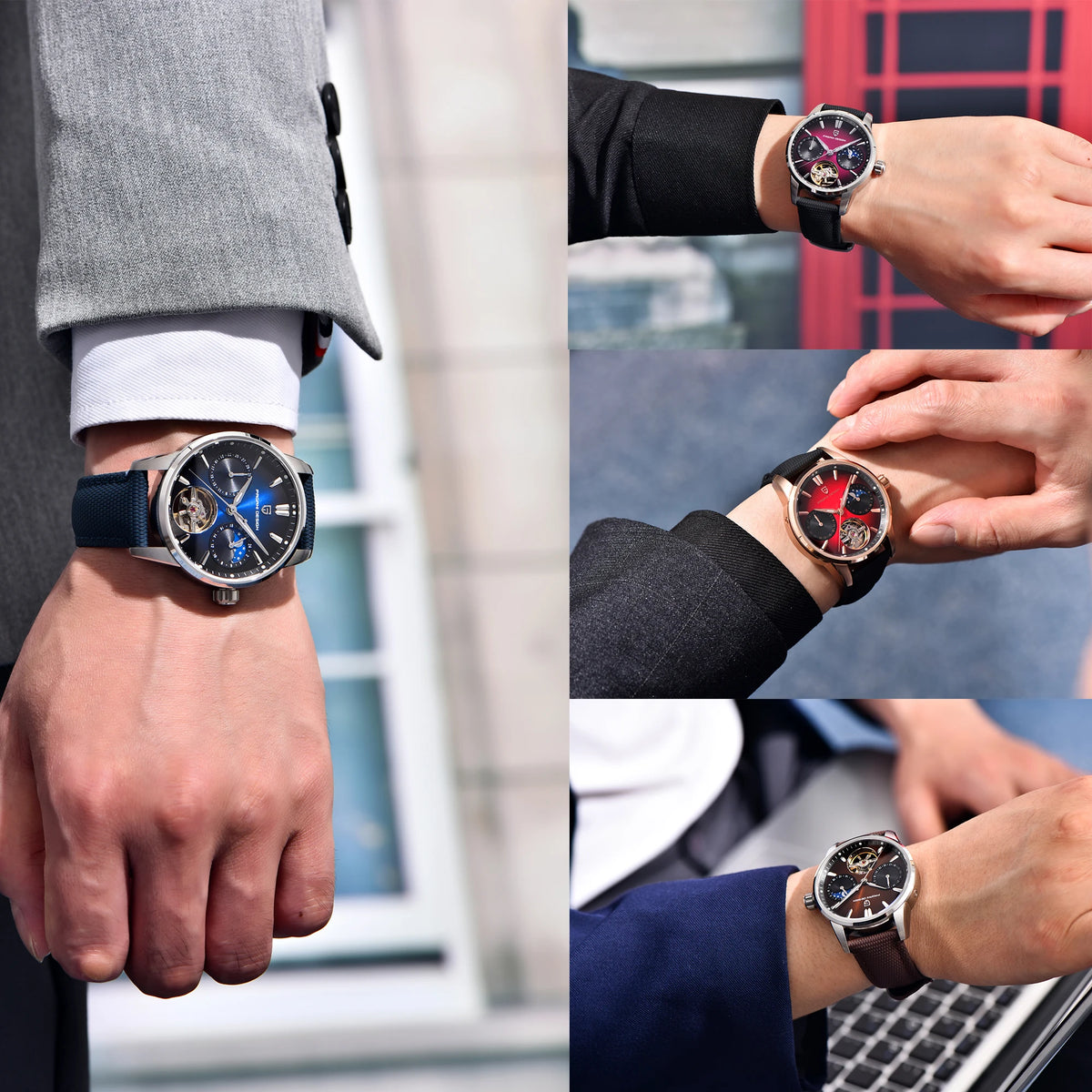 PAGANI DESIGN – Luxe mechanisch herenhorloge, 41 mm, saffierglas, leren band, waterdicht, pilotenstijl, met tourbillon en maanfase
