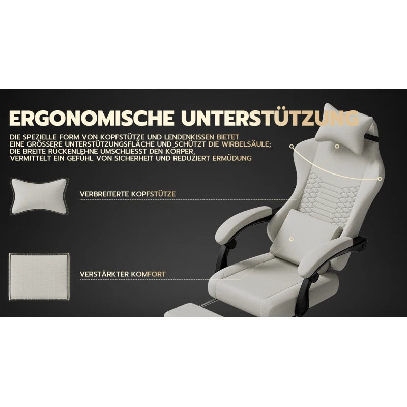 Ergonomic Gaming Chair Fabric Office Chair with Footrest, 360° Swivel Adjustable Desk Chair, Comfortable Racing Style Computer Chair