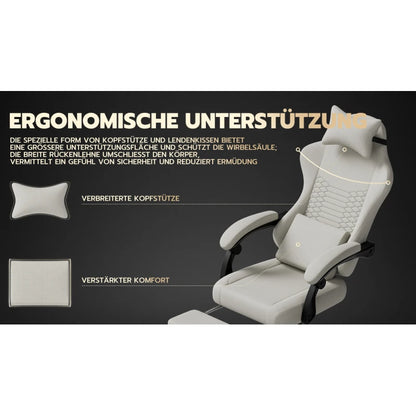 Ergonomic Gaming Chair Fabric Office Chair with Footrest, 360° Swivel Adjustable Desk Chair, Comfortable Racing Style Computer Chair