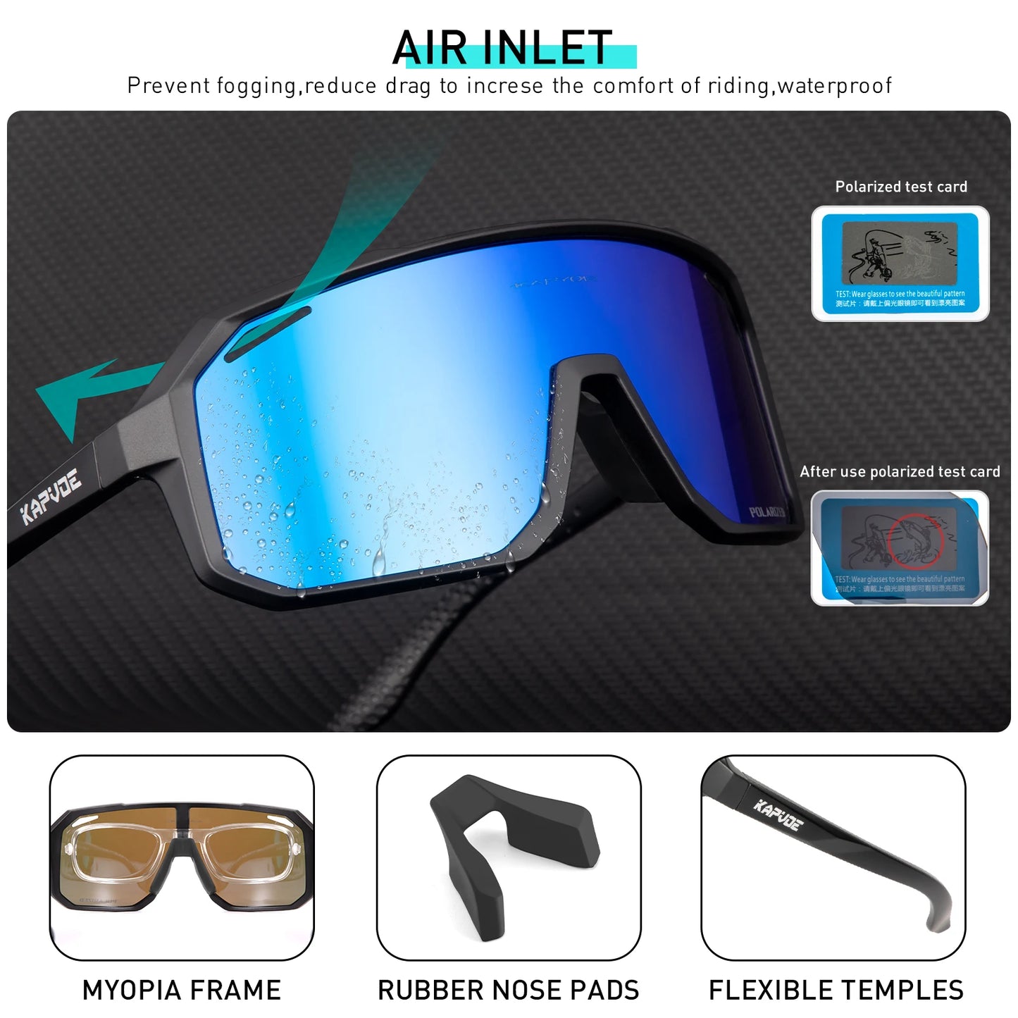 Kapvoe Cycling Glasses Men Cycling Sunglasses MTB UV400 Polarized Built-in Myopia Frame Bicycle Goggles Outdoor Sports Eyewear