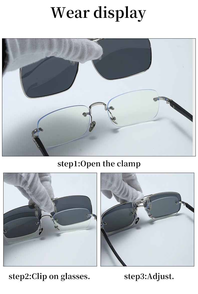 REXXAR Mens Metal Clip on Sunglasses Polarized Eyeglasses UV400 Women Square Night Vision Driving Sun Glasses