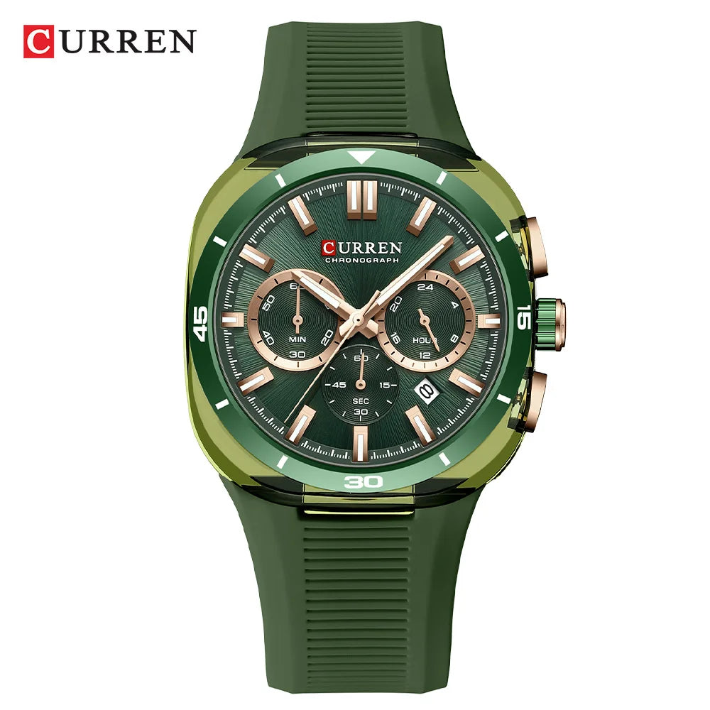 Herrenuhr CURREN – Neues Luxusmodell mit Quarzwerk, Silikonarmband, sportlichem Design, multifunktional, wasserdicht, beleuchtet, mit Datumsanzeige und Stoppuhr.