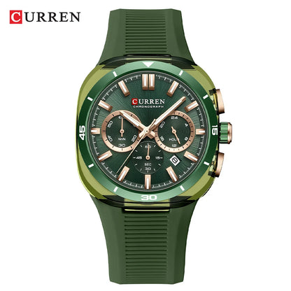 Herrenuhr CURREN – Neues Luxusmodell mit Quarzwerk, Silikonarmband, sportlichem Design, multifunktional, wasserdicht, beleuchtet, mit Datumsanzeige und Stoppuhr.