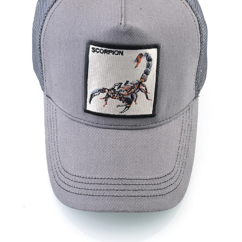 Unisex truckerpet met geborduurde schorpioenpatch – Baseballpet voor heren en dames – Snapback – Hiphop-pet – Ademende pet met klep voor buitengebruik