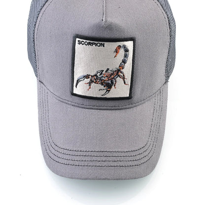Unisex truckerpet met geborduurde schorpioenpatch – Baseballpet voor heren en dames – Snapback – Hiphop-pet – Ademende pet met klep voor buitengebruik