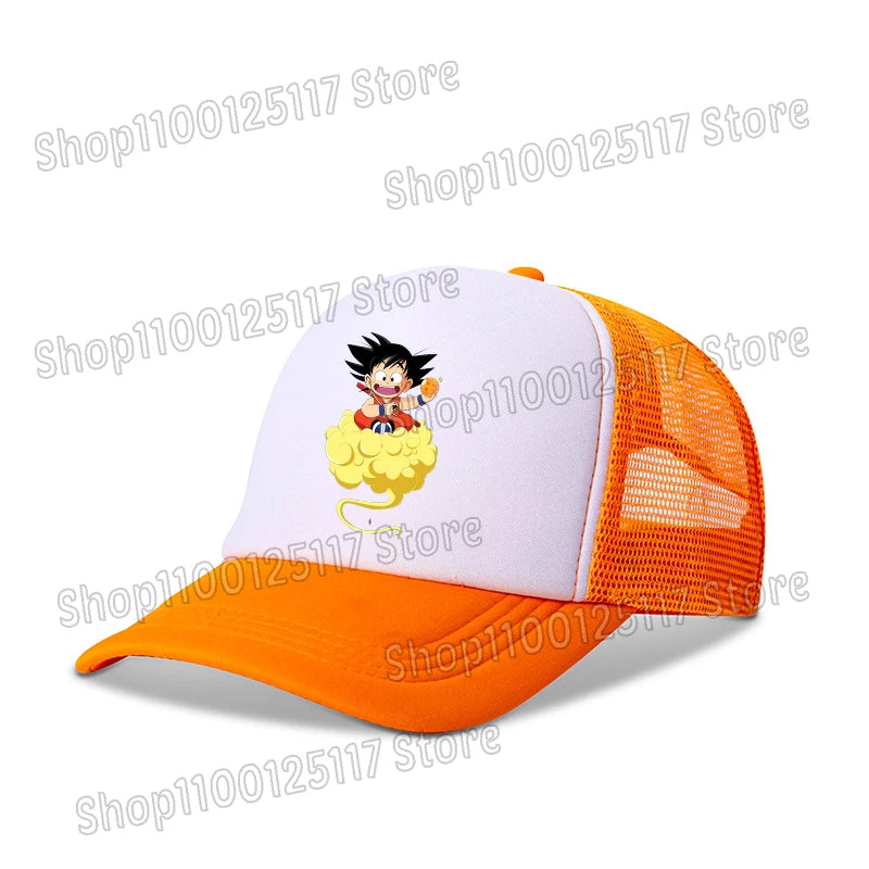 Baseballová čepice Dragon Ball s potiskem z anime, prodyšná čepice s kšiltem, kreslená postavička Goku, letní sportovní čepice typu snapback, síťovaná sluneční čepice, dárek pro děti