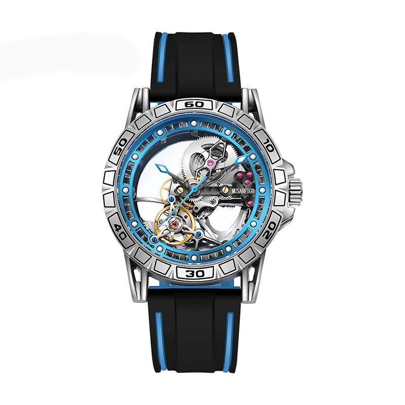 MUSANFIGO hollowed out fully automatic men's watch with mechanical movement, men's night light waterproof trendy watch