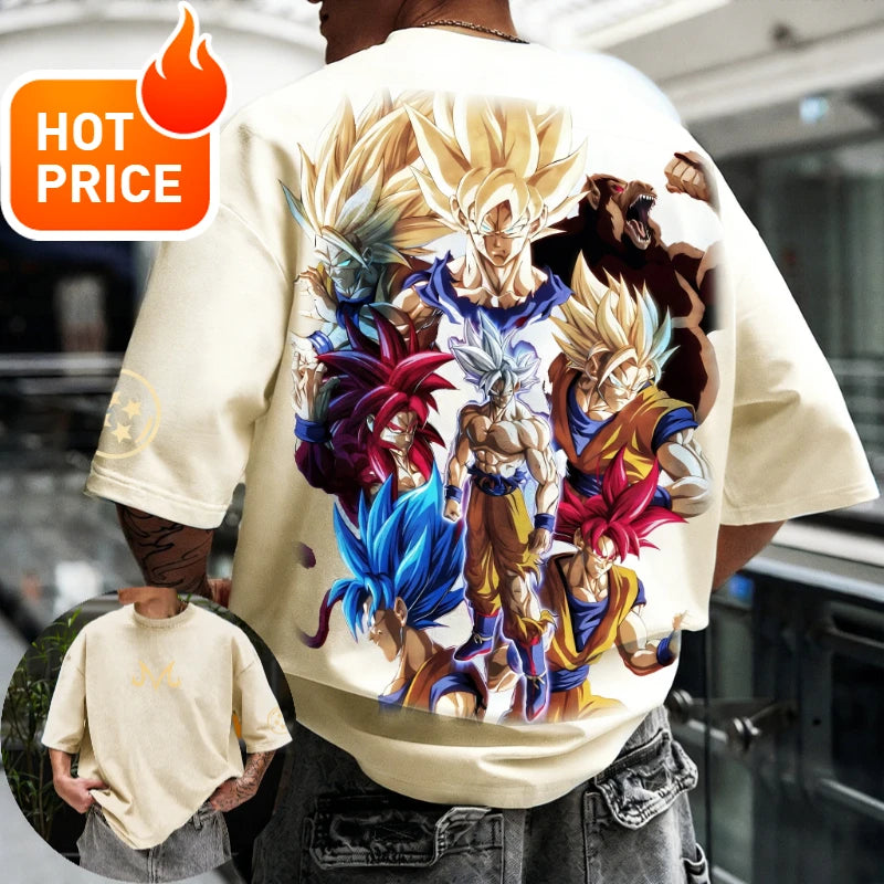 2026 Sommer Dragon Ball T-Shirt 100% Baumwolle Goku All Forms Print Oversized Gym Streetwear Unisex Retro-Tee für Erwachsene und Kinder