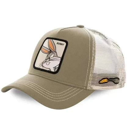 Cartoon Anime Trucker Cap Mesh Back Baseball Hat Adjustable Rabbit Mouse Cat Bird Embroidered Hip Hop Outdoor Sun Hat Boy Gifts