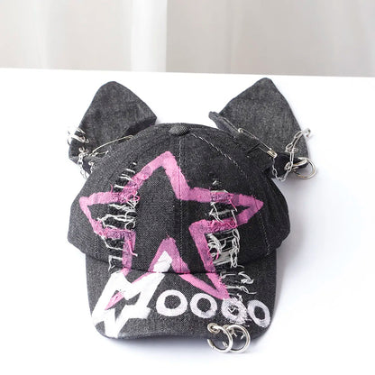 new fashion Girl New Jeans Long Rabbit Ears Cowboy Baseball Hat Wash Graffiti Hip Hop Cap Women Men Party Team Baseball Cap