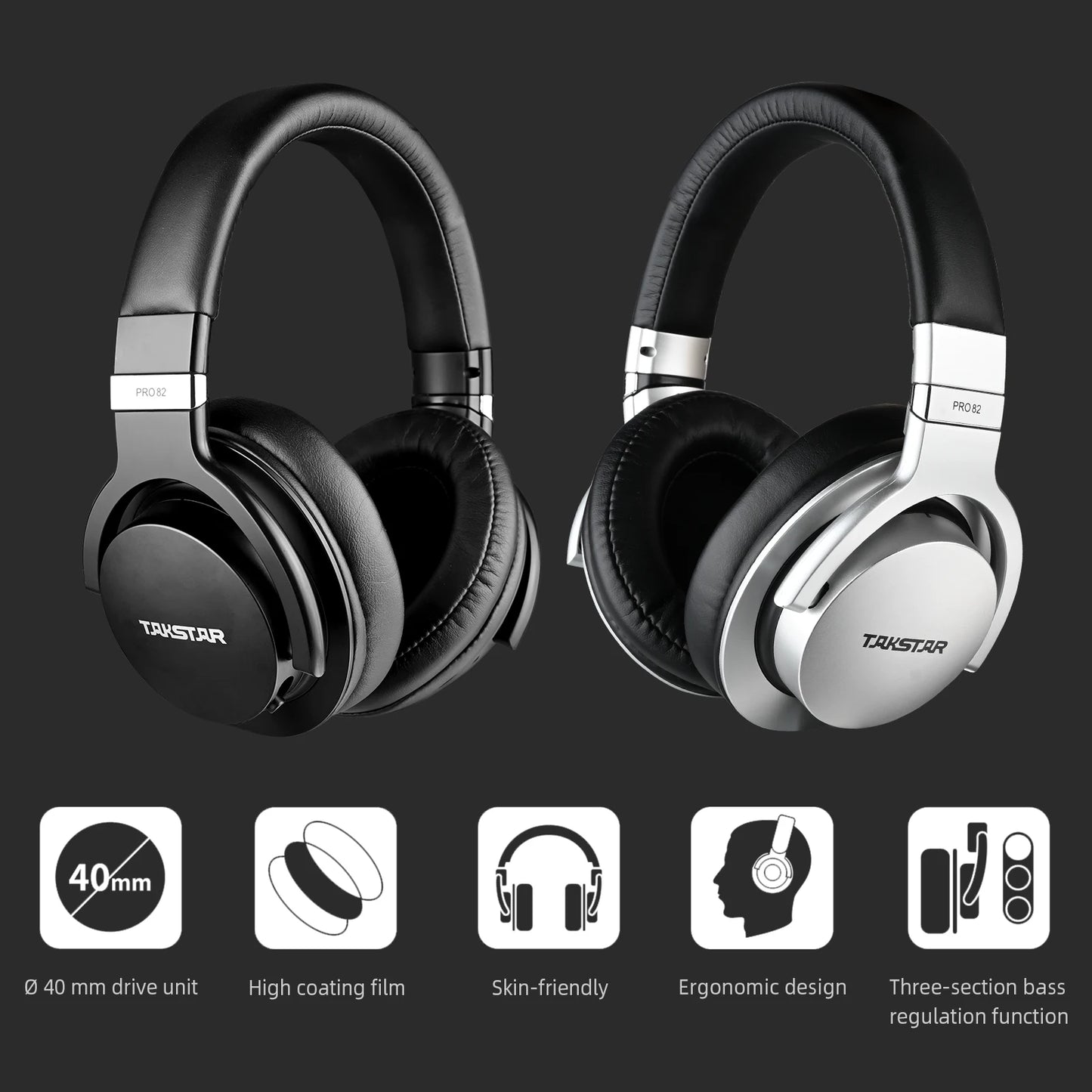 Takstar PRO82 Professional Monitor Headphones – HiFi Stereo Wired Studio Headset for Recording, Gaming & Bass Adjustable Precision Sound