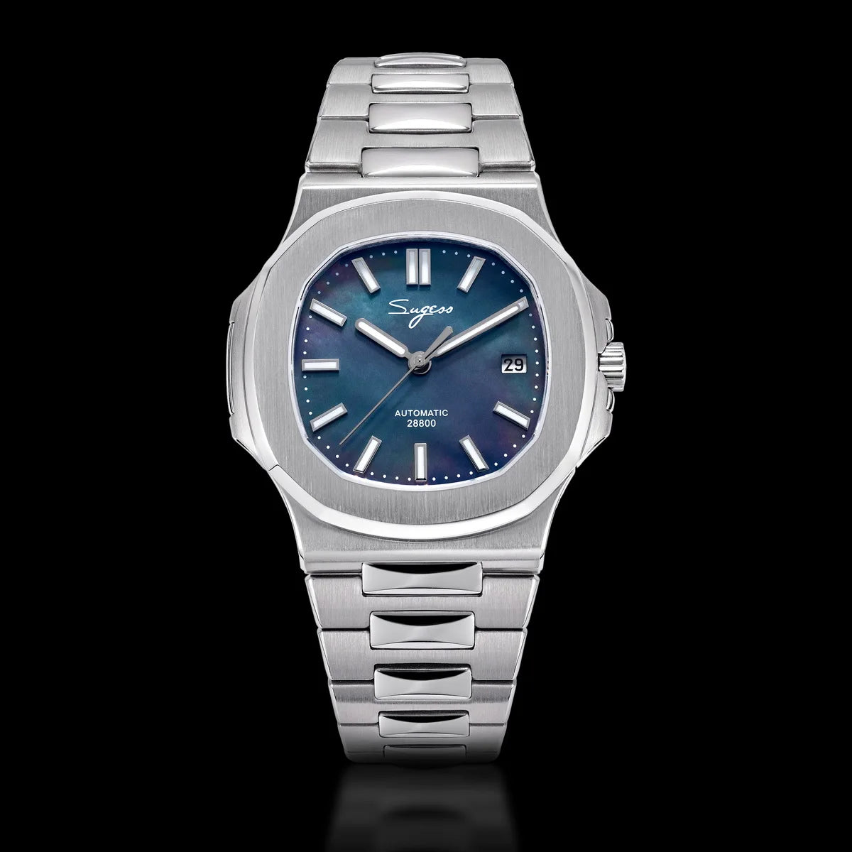 Reloj de hombre Sugess automático mecánico, movimiento Miyota 9015, esfera MOP, luminoso, resistente al agua 5bar, brazalete de lujo S466