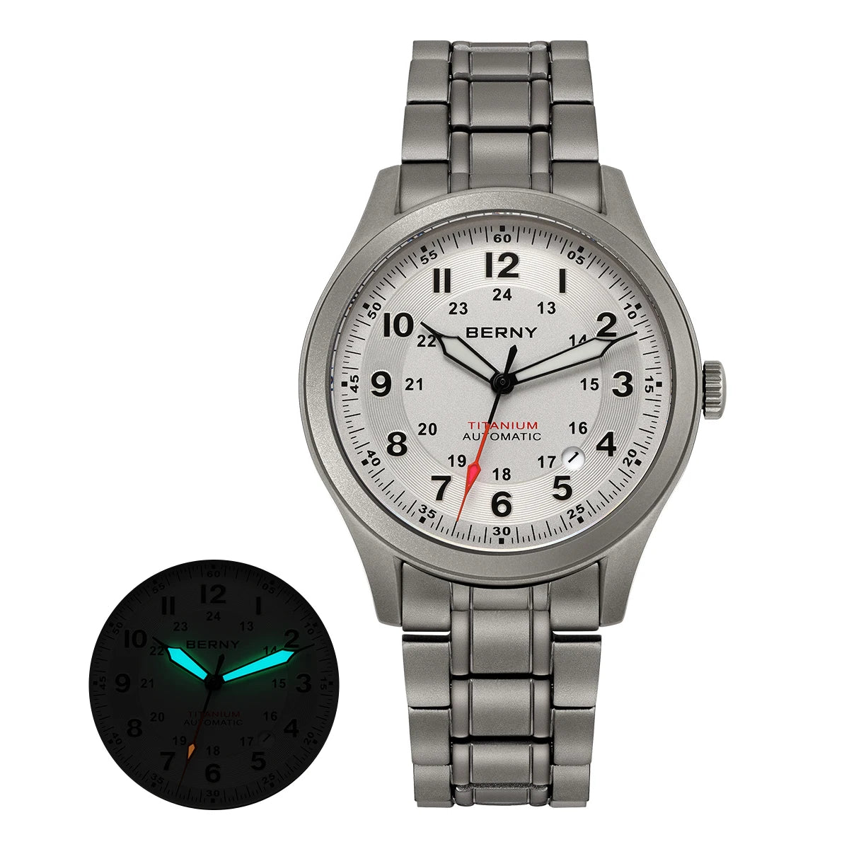 BERNY Full Titanium Automatic Watches for Men Super Luminous Sapphire Mechanical Field Watch Date 10ATM Sports Easy Read