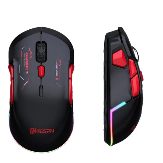 MKESPN W12 10 gombos makrós gaming egér, kétkezes, vezeték nélküli Bluetooth, többcsatornás, hárommódos, nagy RGB, ergonomikus, ambidextrous