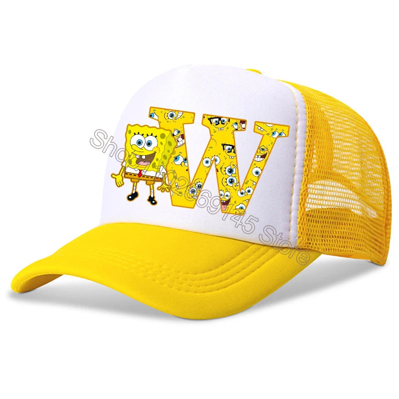 New Spongebob Children Baseball Caps Kawaii Cartoon Letter Printed Hat Kids Casual Sun Hat Adjustable Peaked Cap Birthday Gifts
