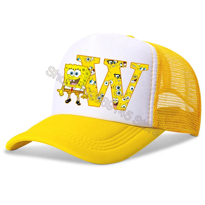 New Spongebob Children Baseball Caps Kawaii Cartoon Letter Printed Hat Kids Casual Sun Hat Adjustable Peaked Cap Birthday Gifts