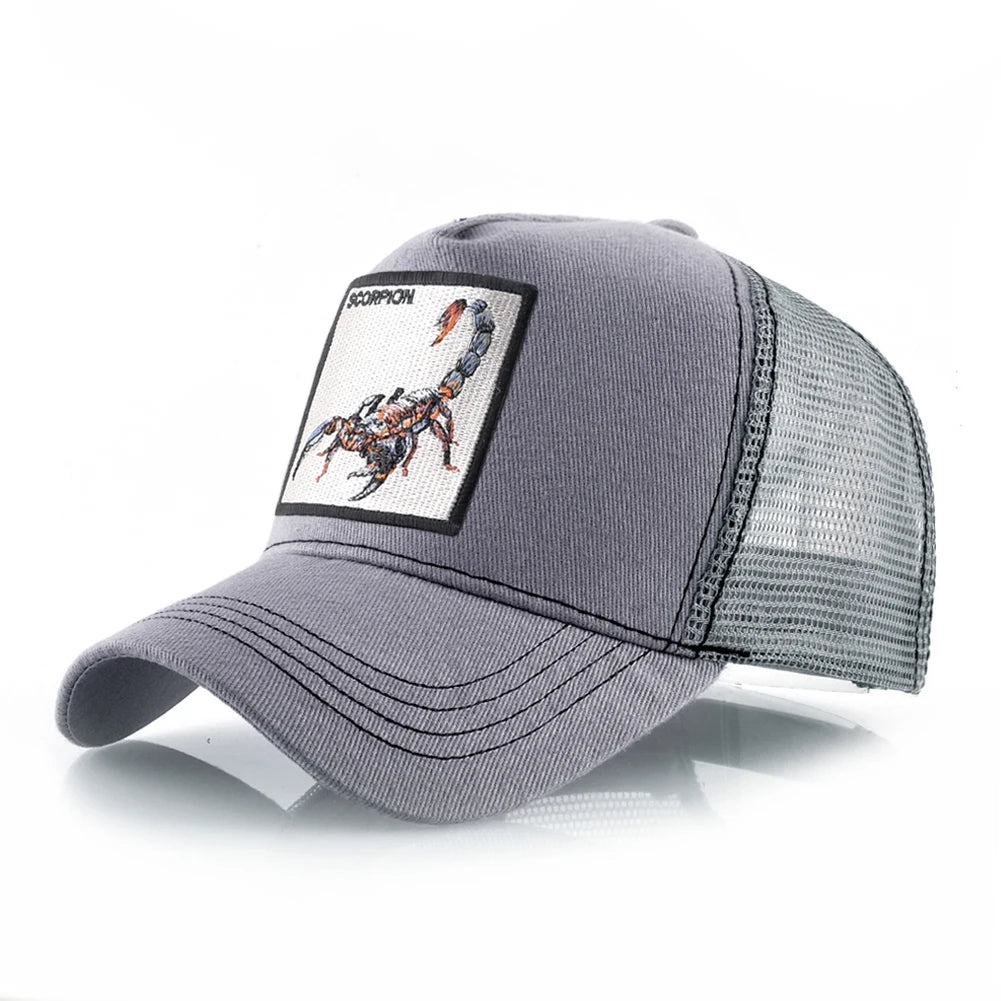 Unisex truckerpet met geborduurde schorpioenpatch – Baseballpet voor heren en dames – Snapback – Hiphop-pet – Ademende pet met klep voor buitengebruik