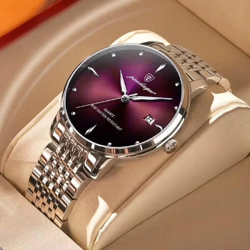 Reloj de hombre POEDAGAR Business de cuarzo, acero inoxidable, resistente al agua, fecha luminosa, reloj de pulsera de lujo informal para hombre