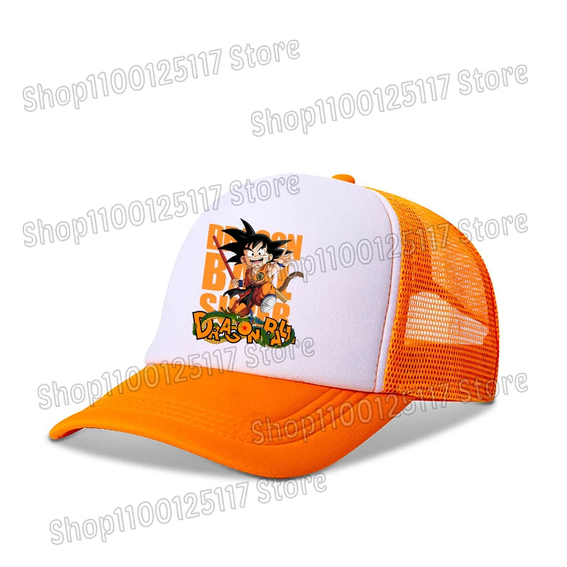 Baseballová čepice Dragon Ball s potiskem z anime, prodyšná čepice s kšiltem, kreslená postavička Goku, letní sportovní čepice typu snapback, síťovaná sluneční čepice, dárek pro děti